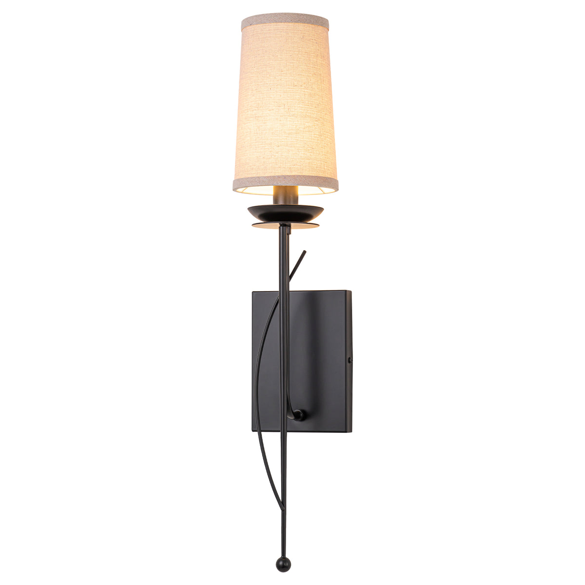 1-Light Matte Black Metal Wall Sconce Cone-Shaped Beige Linen Shade - product image 15 | Zenvolit
