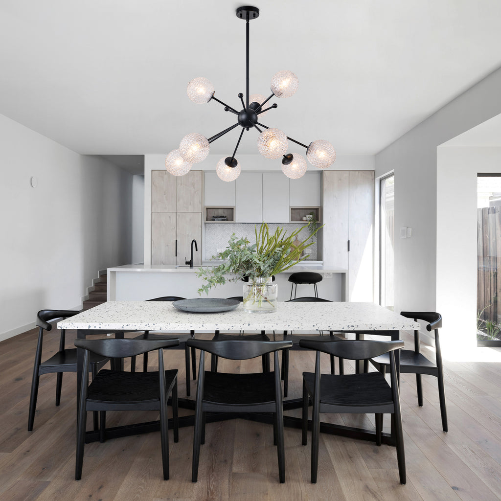 31.5" 9-Light Modern Black Sputnik Pendant Light Pineapple Glass Globe - product image 2 | Zenvolit