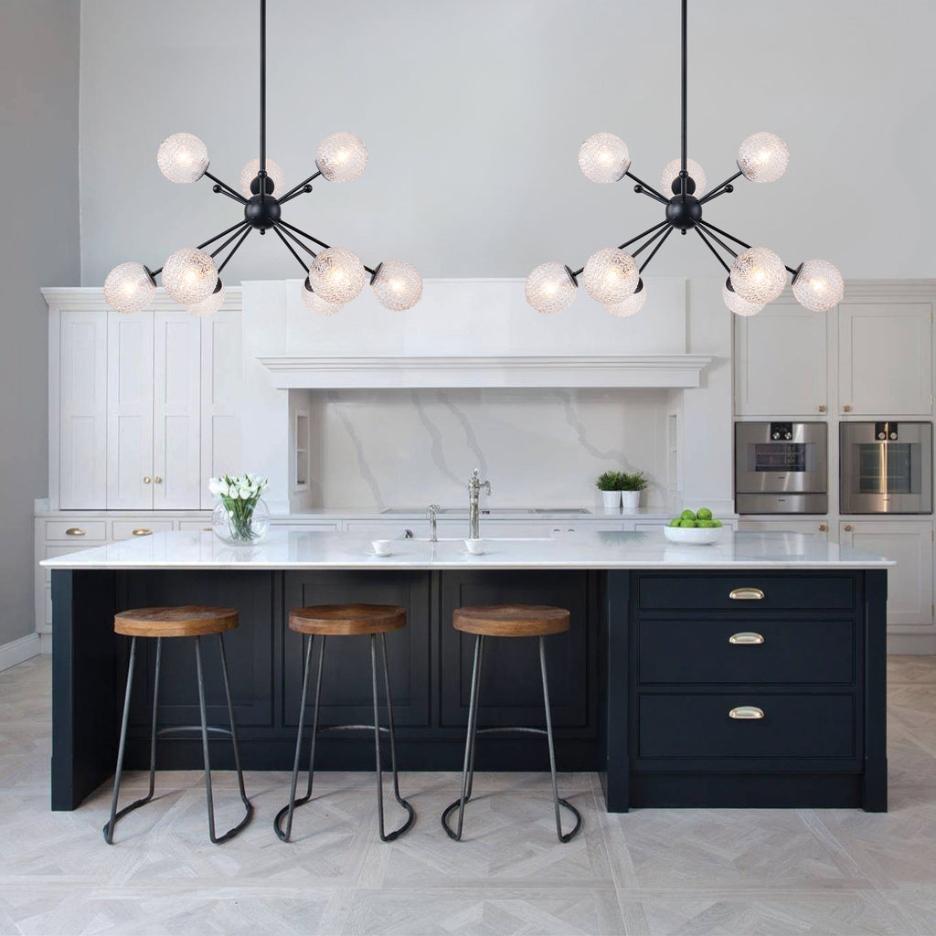 31.5" 9-Light Modern Black Sputnik Pendant Light Pineapple Glass Globe - product image 4 | Zenvolit
