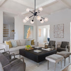31.5" 9-Light Modern Black Sputnik Pendant Light Pineapple Glass Globe - product image 5 | Zenvolit