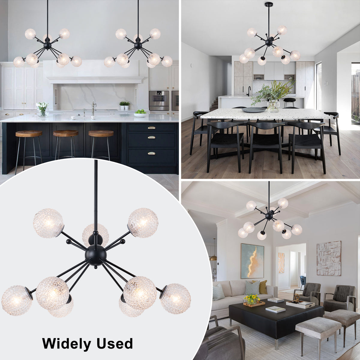 31.5" 9-Light Modern Black Sputnik Pendant Light Pineapple Glass Globe - product image 6 | Zenvolit