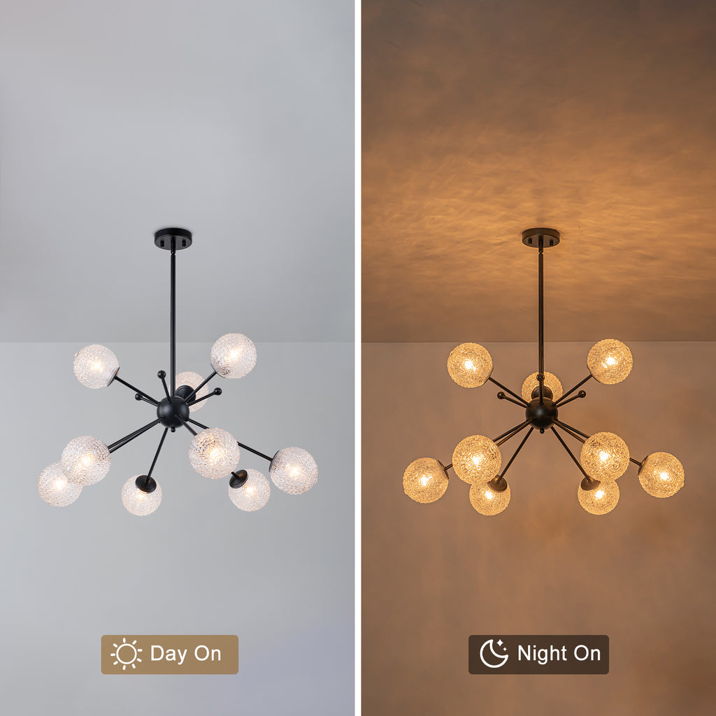 31.5" 9-Light Modern Black Sputnik Pendant Light Pineapple Glass Globe - product image 8 | Zenvolit
