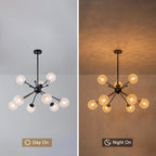 31.5" 9-Light Modern Black Sputnik Pendant Light Pineapple Glass Globe - product image 8 | Zenvolit