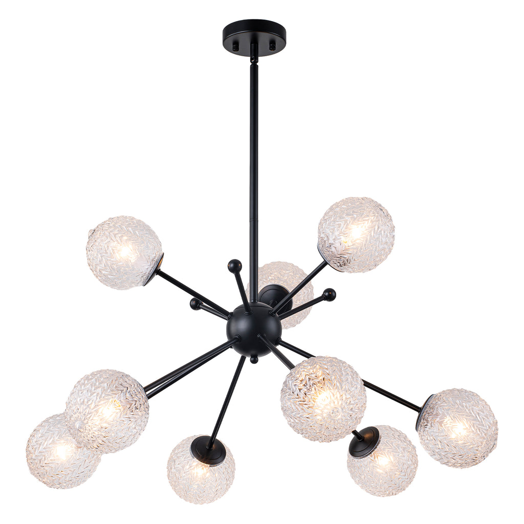 31.5" 9-Light Modern Black Sputnik Pendant Light Pineapple Glass Globe - product image 10 | Zenvolit