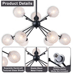 31.5" 9-Light Modern Black Sputnik Pendant Light Pineapple Glass Globe - product image 13 | Zenvolit