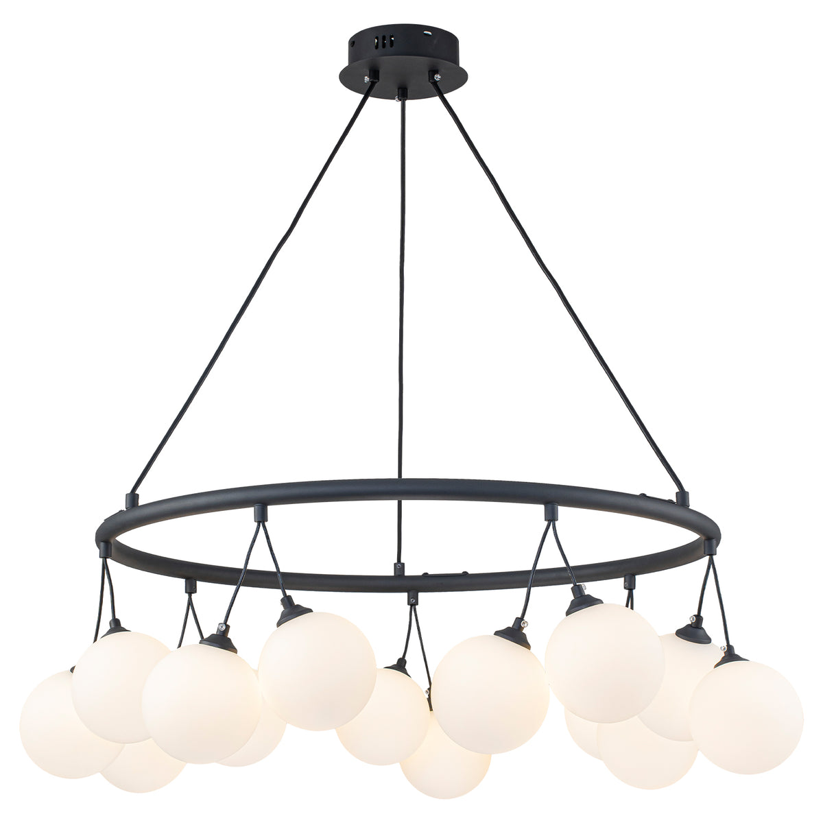 14-Light Black Ring Cluster Chandelier Frosted Milky White Glass Globe - product image 13 | Zenvolit