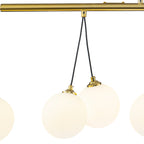 8-Light Gold Linear Kitchen Island Pendant Light Frosted Glass Globes
