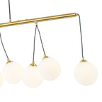 8-Light Gold Linear Kitchen Island Pendant Light Frosted Glass Globes