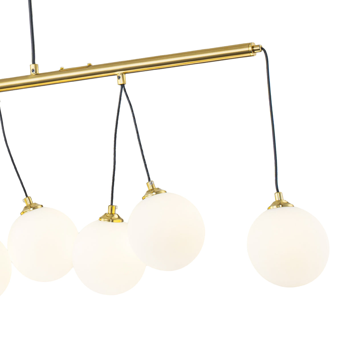 8-Light Gold Linear Kitchen Island Pendant Light Frosted Glass Globes