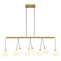 8-Light Gold Linear Kitchen Island Pendant Light Frosted Glass Globes