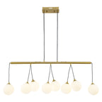 8-Light Gold Linear Kitchen Island Pendant Light Frosted Glass Globes