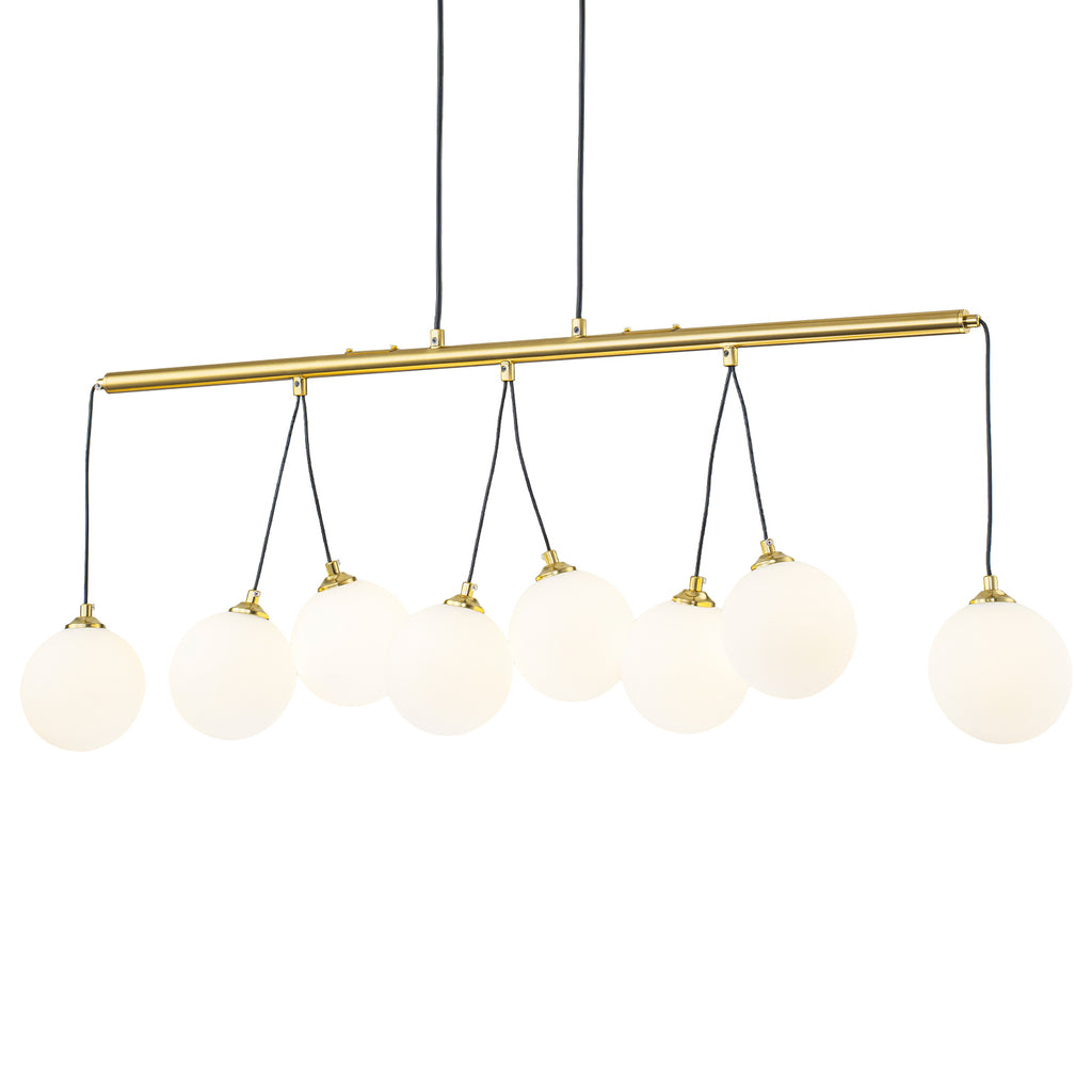 8-Light Gold Linear Kitchen Island Pendant Light Frosted Glass Globes