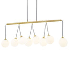 8-Light Gold Linear Kitchen Island Pendant Light Frosted Glass Globes