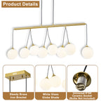 8-Light Gold Linear Kitchen Island Pendant Light Frosted Glass Globes