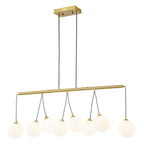 8-Light Gold Linear Kitchen Island Pendant Light Frosted Glass Globes