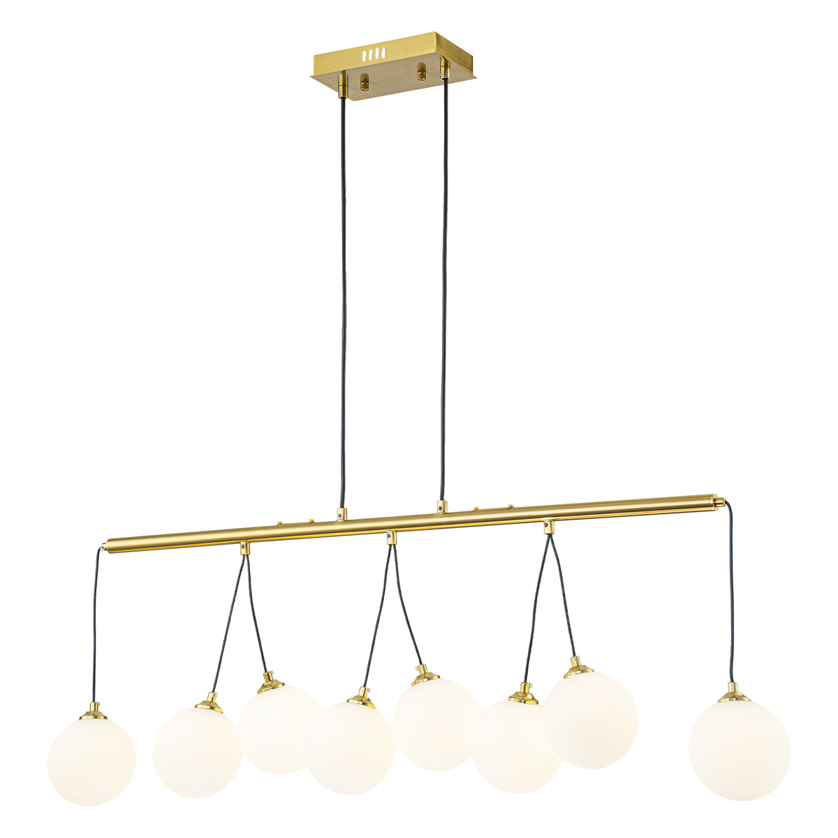 8-Light Gold Linear Kitchen Island Pendant Light Frosted Glass Globes