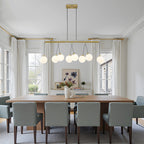 8-Light Gold Linear Kitchen Island Pendant Light Frosted Glass Globes