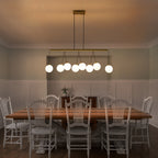 8-Light Gold Linear Kitchen Island Pendant Light Frosted Glass Globes