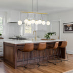 8-Light Gold Linear Kitchen Island Pendant Light Frosted Glass Globes