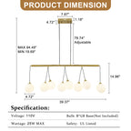 8-Light Gold Linear Kitchen Island Pendant Light Frosted Glass Globes