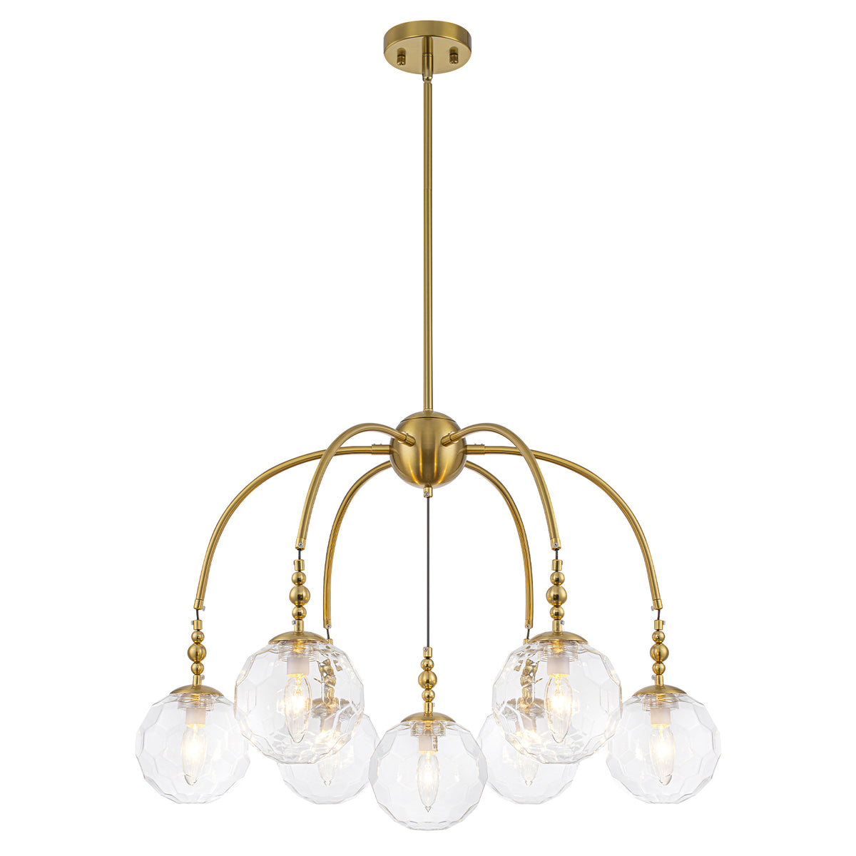 7 Light Brushed Gold Cluster Chandelier Faceted Glass Globe Shades - product image 2 | Zenvolit