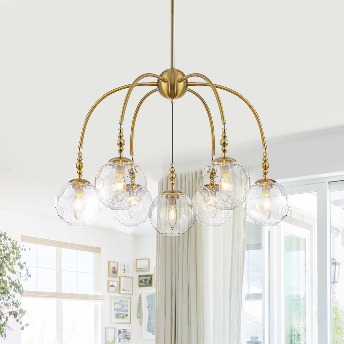 7 Light Brushed Gold Cluster Chandelier Faceted Glass Globe Shades - product image 3 | Zenvolit