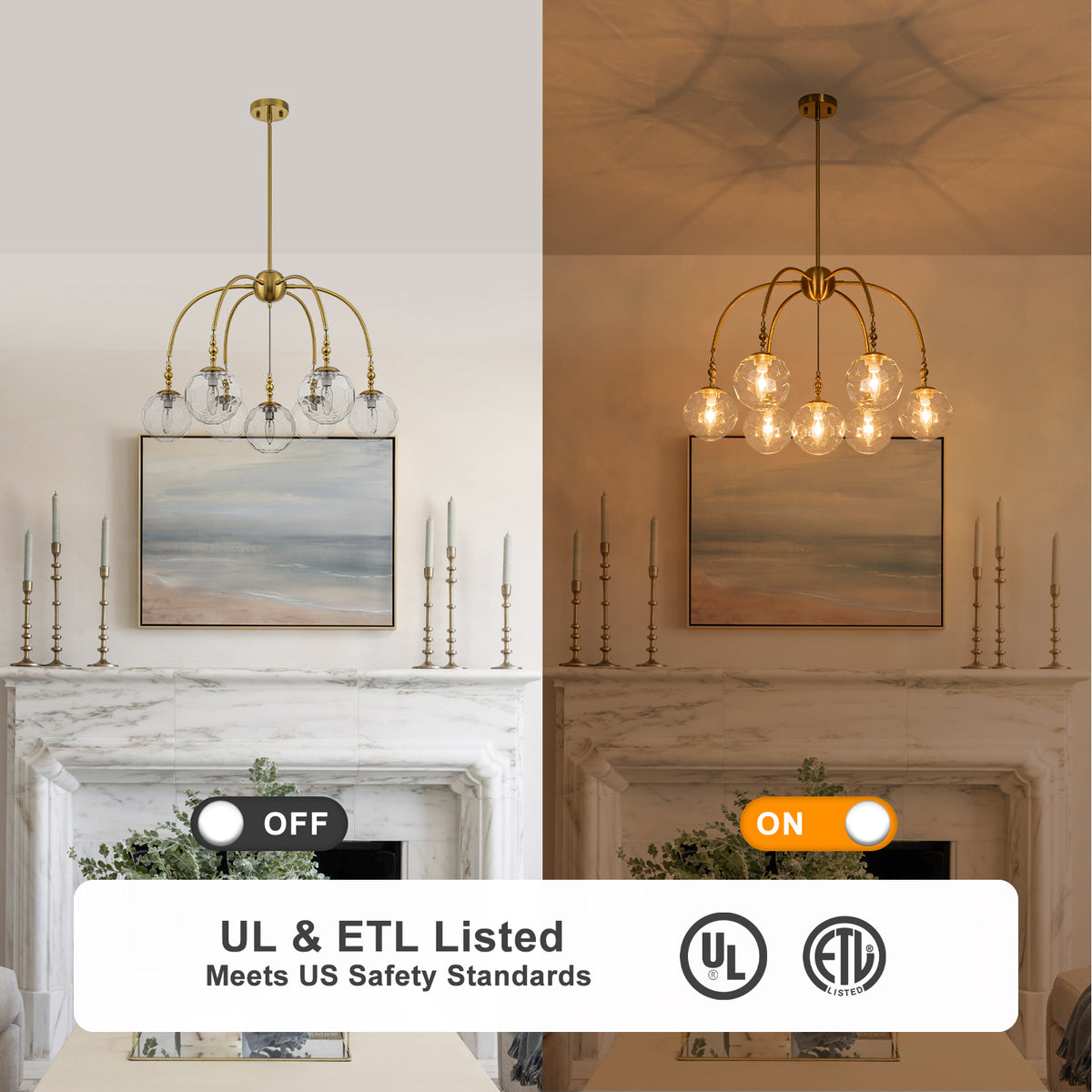 7 Light Brushed Gold Cluster Chandelier Faceted Glass Globe Shades - product image 9 | Zenvolit
