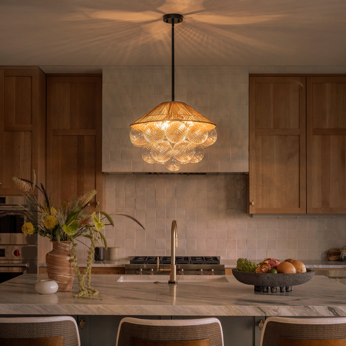 20.5" 4-Light Farmhouse Rope Chandelier Cone Shades Clear Glass Balls - product image 2 | Zenvolit