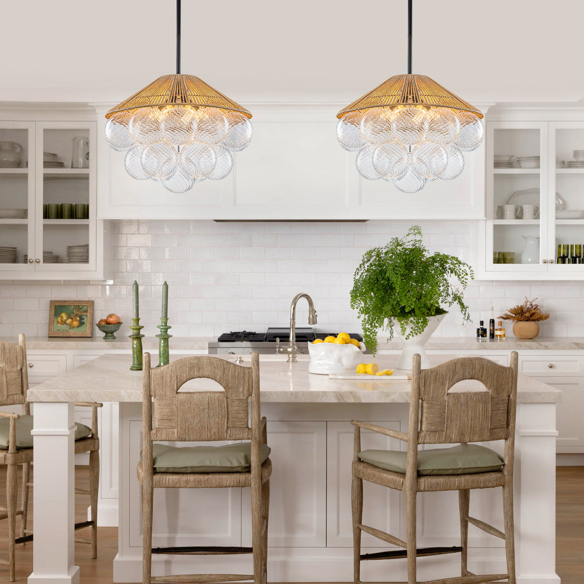 20.5" 4-Light Farmhouse Rope Chandelier Cone Shades Clear Glass Balls - product image 4 | Zenvolit