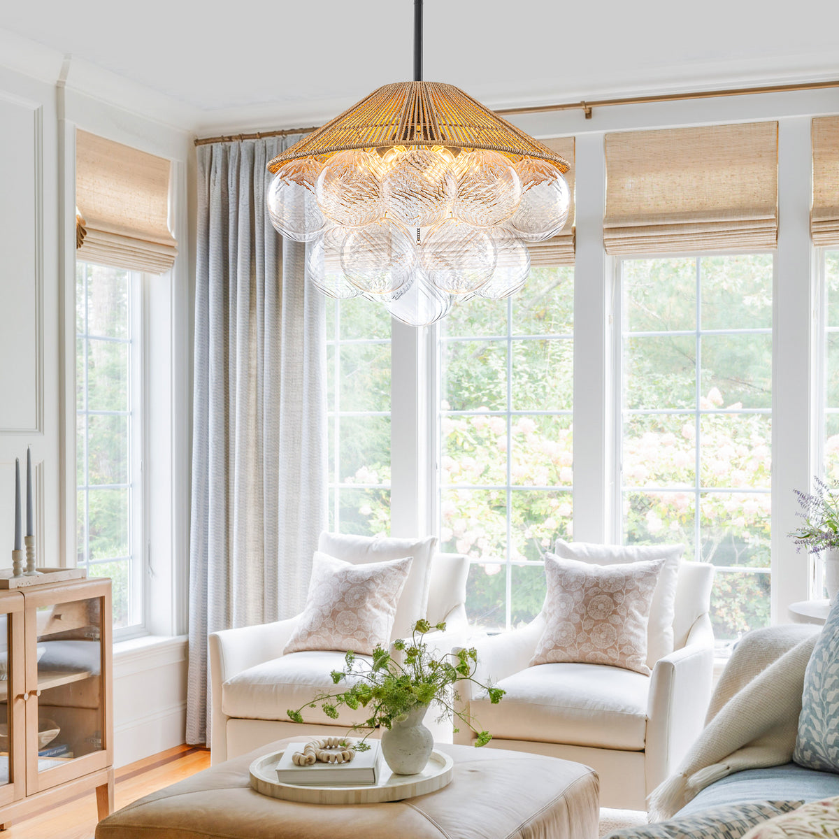 20.5" 4-Light Farmhouse Rope Chandelier Cone Shades Clear Glass Balls - product image 5 | Zenvolit
