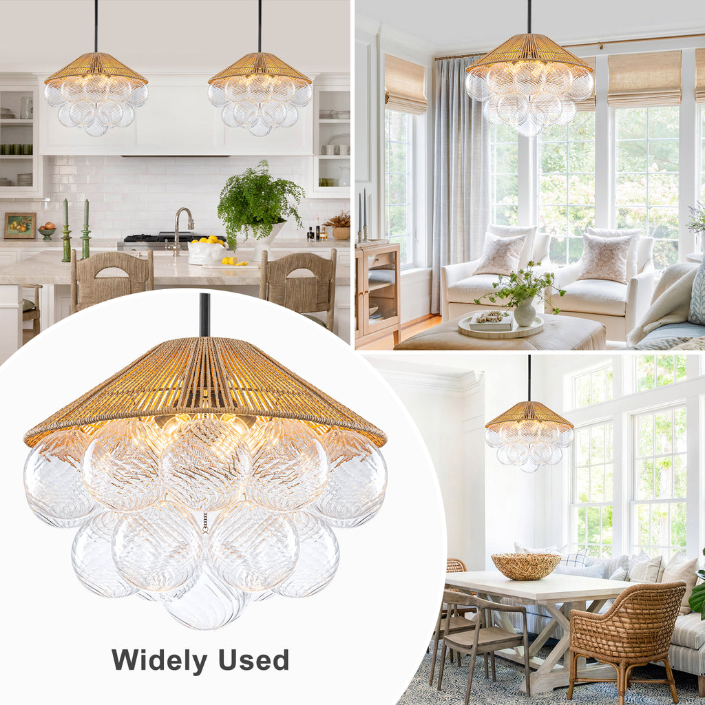 20.5" 4-Light Farmhouse Rope Chandelier Cone Shades Clear Glass Balls - product image 6 | Zenvolit