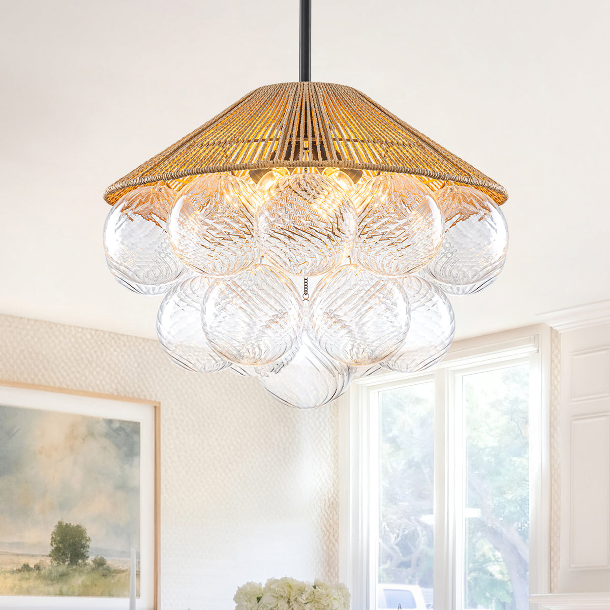 20.5" 4-Light Farmhouse Rope Chandelier Cone Shades Clear Glass Balls - product image 11 | Zenvolit
