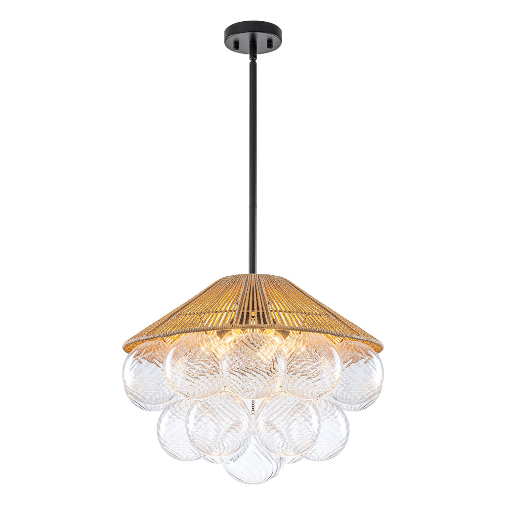 20.5" 4-Light Farmhouse Rope Chandelier Cone Shades Clear Glass Balls - product image 12 | Zenvolit