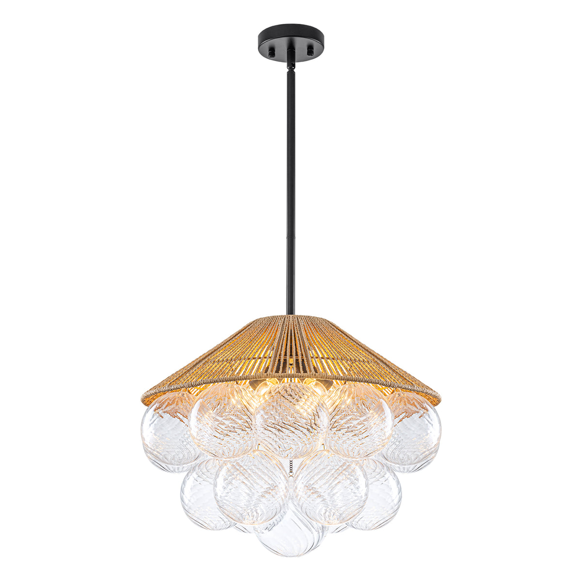 20.5" 4-Light Farmhouse Rope Chandelier Cone Shades Clear Glass Balls - product image 12 | Zenvolit