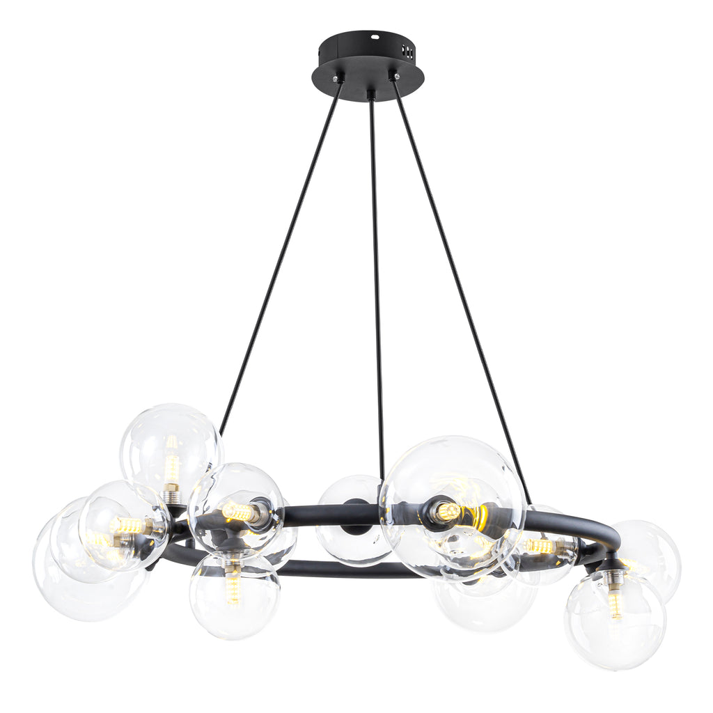 15-Light Black Ring Chandelier Industrial Modern Clear Glass Globe - product image 2 | Zenvolit
