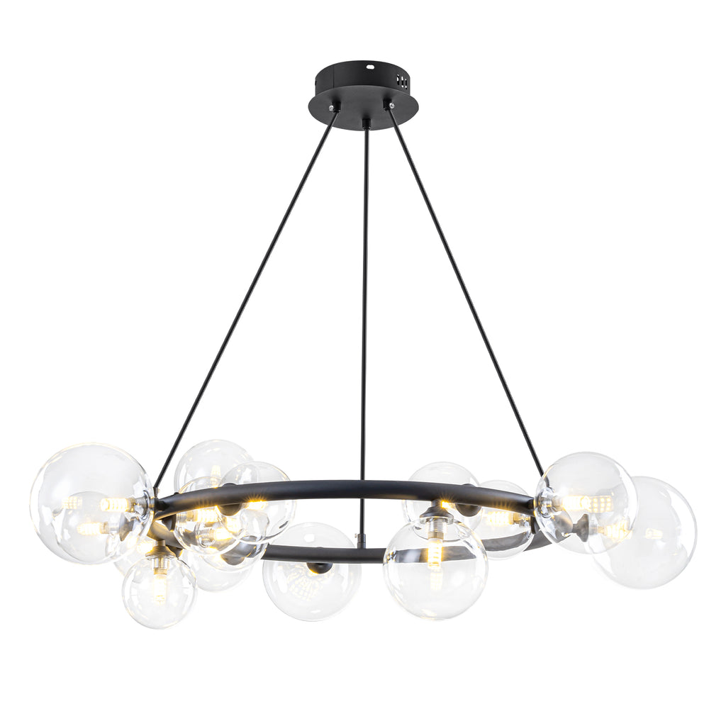 15-Light Black Ring Chandelier Industrial Modern Clear Glass Globe - product image 3 | Zenvolit