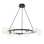 15-Light Black Ring Chandelier Industrial Modern Clear Glass Globe - product image 3 | Zenvolit