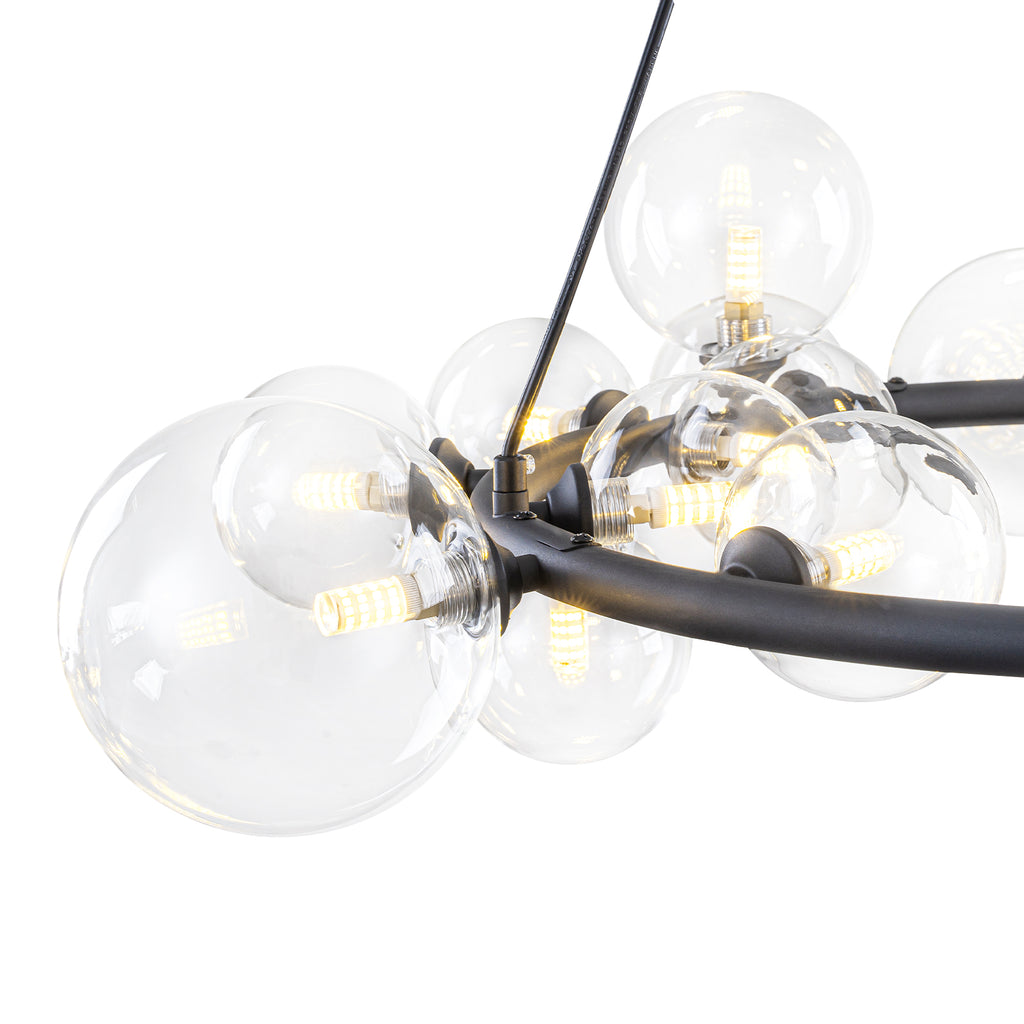 15-Light Black Ring Chandelier Industrial Modern Clear Glass Globe - product image 5 | Zenvolit