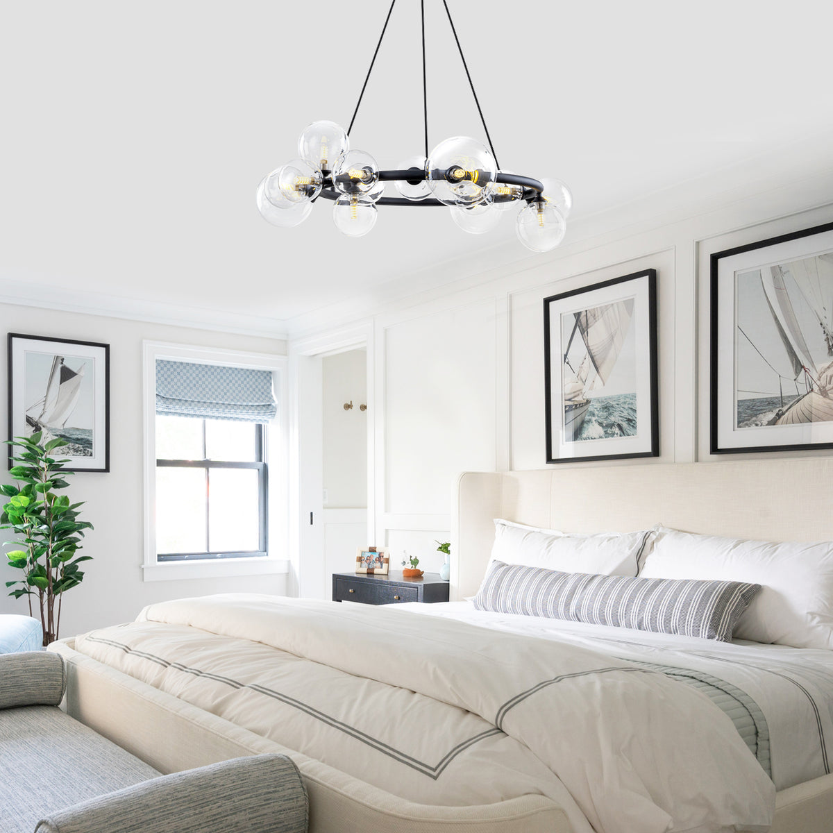 15-Light Black Ring Chandelier Industrial Modern Clear Glass Globe - product image 7 | Zenvolit