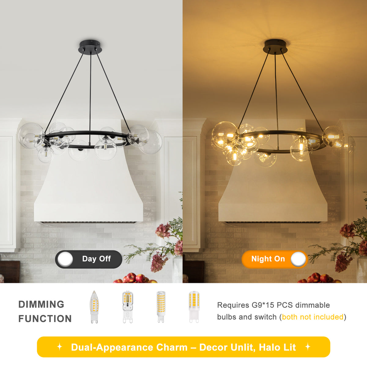 15-Light Black Ring Chandelier Industrial Modern Clear Glass Globe - product image 12 | Zenvolit