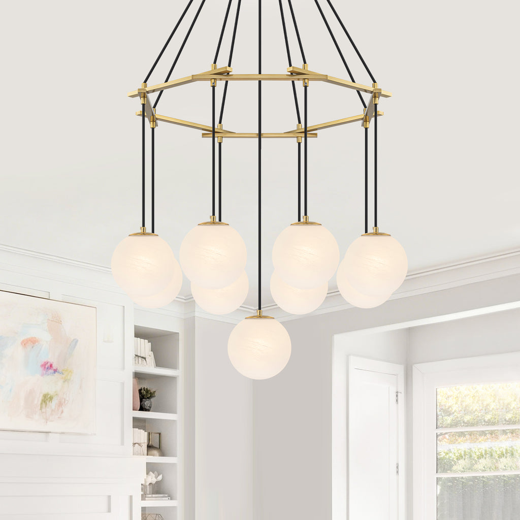 9-Light Modern Geometric Chandelier Marble Opal Glass Globes - product image 1 | Zenvolit