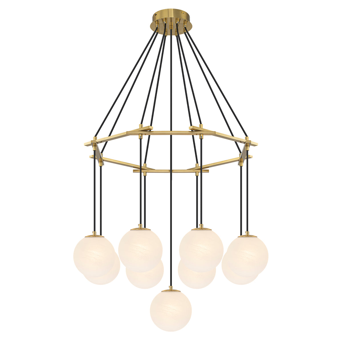 9-Light Modern Geometric Chandelier Marble Opal Glass Globes - product image 2 | Zenvolit