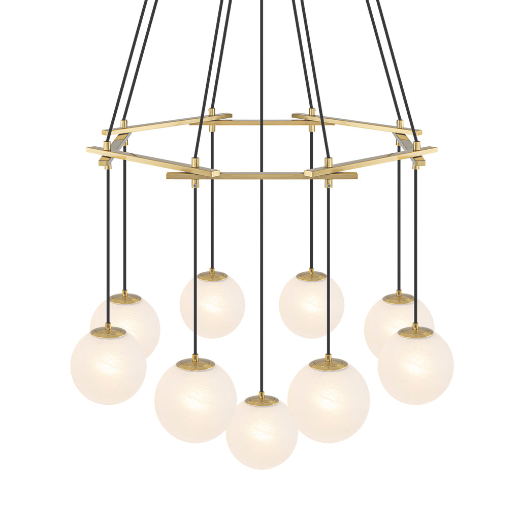 9-Light Modern Geometric Chandelier Marble Opal Glass Globes - product image 3 | Zenvolit
