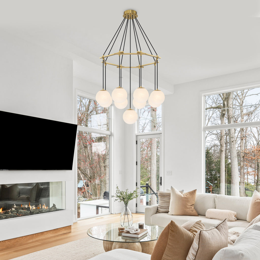 9-Light Modern Geometric Chandelier Marble Opal Glass Globes - product image 9 | Zenvolit