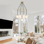 9-Light Modern Geometric Chandelier Marble Opal Glass Globes - product image 9 | Zenvolit