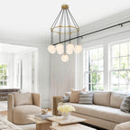 9-Light Modern Geometric Chandelier Marble Opal Glass Globes - product image 10 | Zenvolit