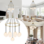 9-Light Modern Geometric Chandelier Marble Opal Glass Globes - product image 11 | Zenvolit