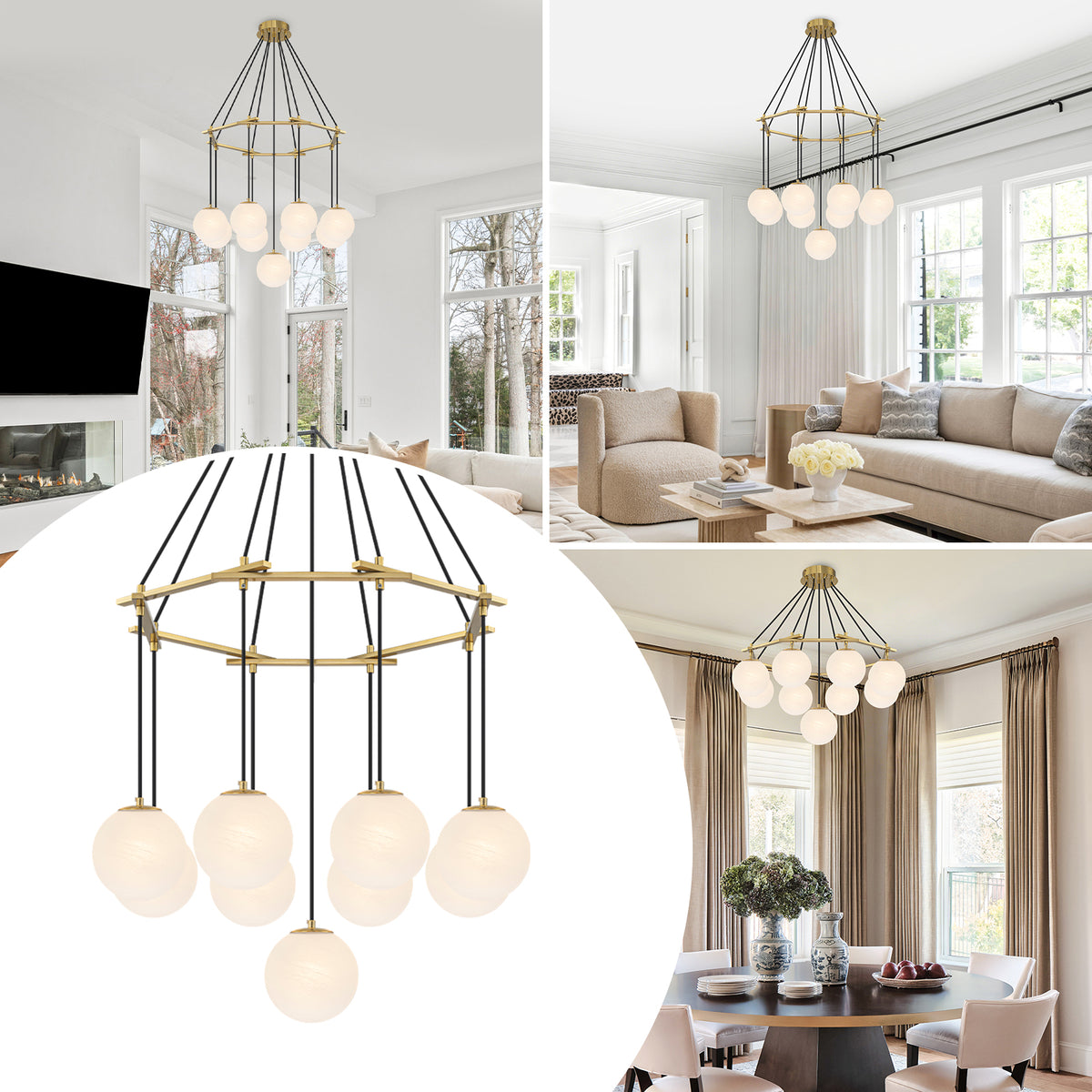 9-Light Modern Geometric Chandelier Marble Opal Glass Globes - product image 11 | Zenvolit
