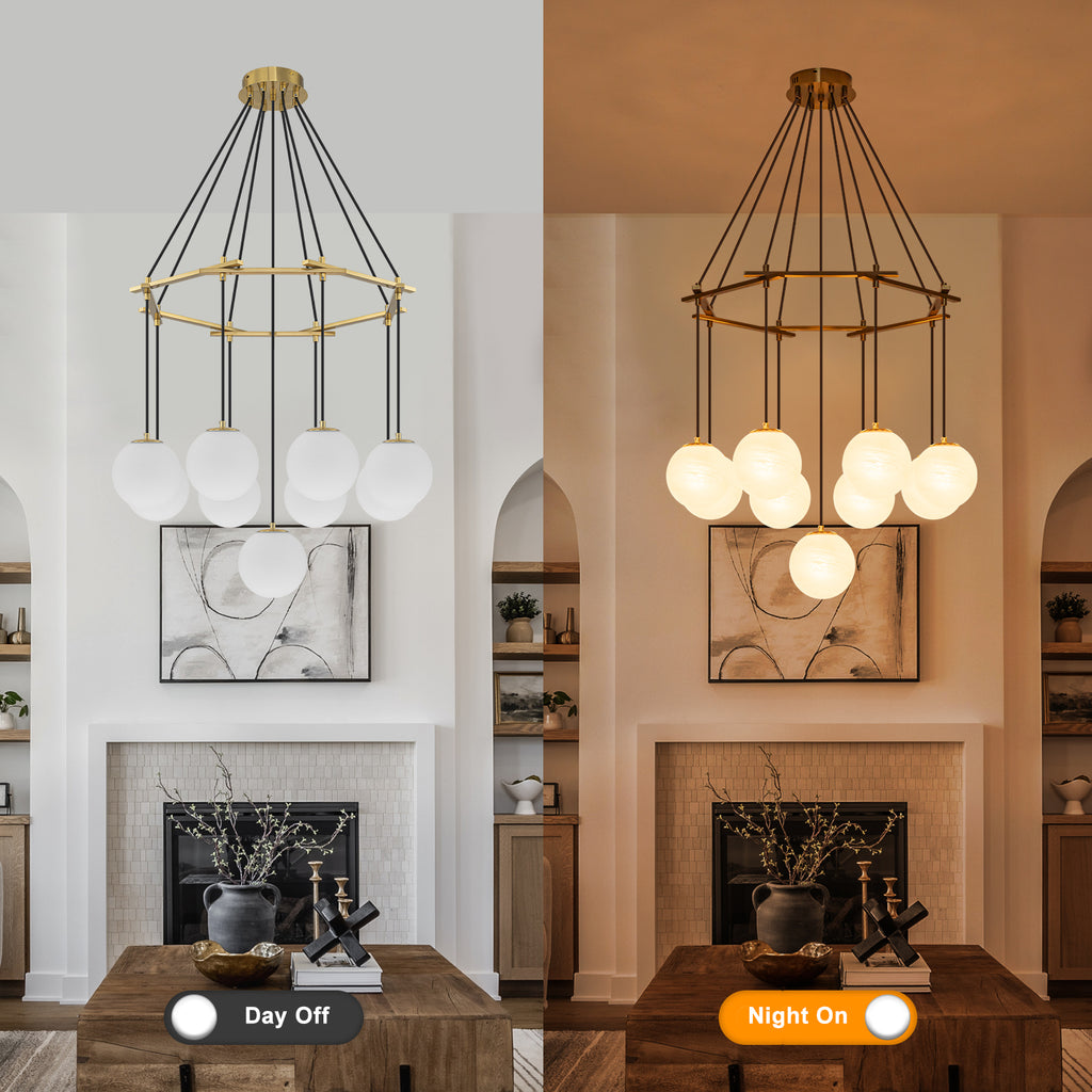 9-Light Modern Geometric Chandelier Marble Opal Glass Globes - product image 13 | Zenvolit