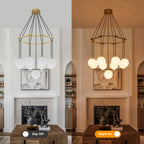 9-Light Modern Geometric Chandelier Marble Opal Glass Globes - product image 13 | Zenvolit